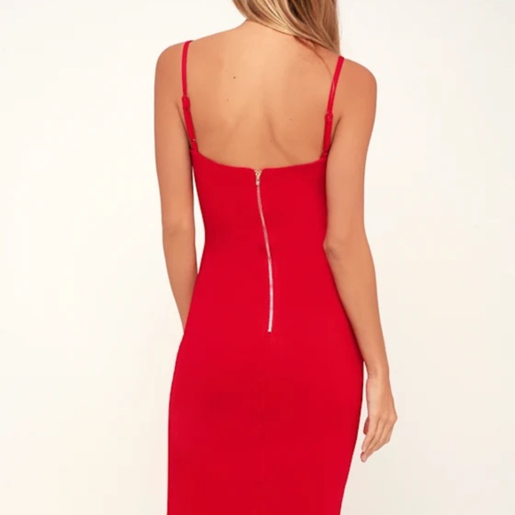 Lulus Paulina Red Bodycon Midi Dress - Size M - Picture 4 of 6